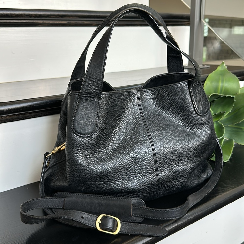 Fossil Black Pebbled Leather Tote with Shoulder Strap